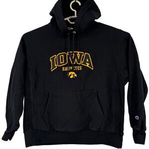 Champion University of Iowa Reverse Weave Hoodie Sweatshirt Applique Embroid L